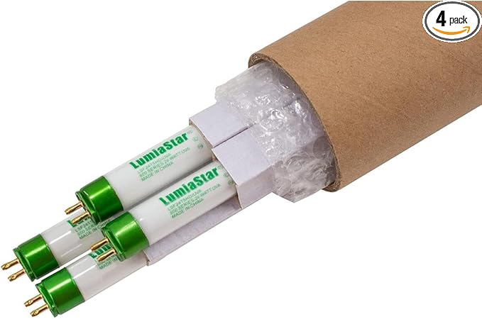 Fluorescent Grow Light Bulbs, 4 Pack, 18" Long, 1500 Lumens, 18W T5 6500K Sunlight Spectrum, for Seeding and Vegetables