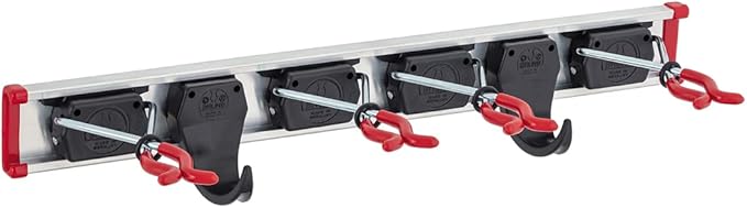 Bruns Tool Rack, 0.5m (19in) with 4 Tool Holders and 2 Hooks, Broom Holder, Garden, Tool Organizer Wall Mount, Closet Storage, Kitchen Rack, Home Organization and Garage Organizer