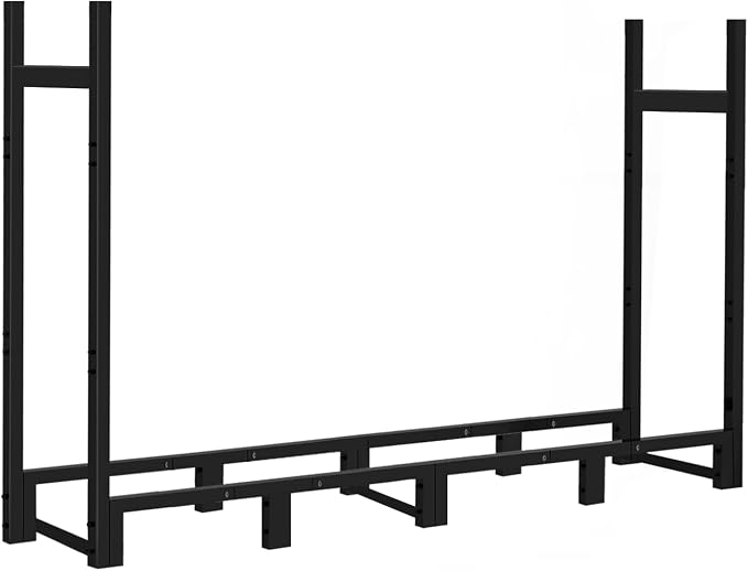 8ft Firewood Rack Outdoor Adjustable Heavy Duty Wood Rack Fire Wood Holder for Indoor Storage Fireplace Metal Lumber Organizer Stand Stacker, Black
