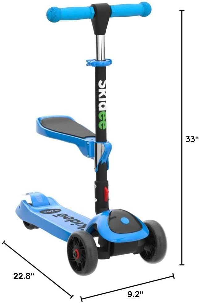 SKIDEE Kick Scooter for Kids Ages 3-5 | Foldable 3 Wheel Scooter with Lean-to-Steer, Adjustable Height, Removable Seat & LED Light Wheels | Toddler Scooter Up to 12 Year Old Boys/Girls