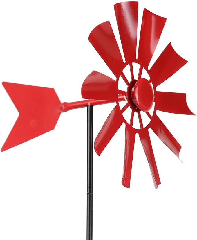 BinaryABC Outdoor Yard Windmill Metal Wind Spinner,Wind Sculptures Spinners Yard Decor Pinwheel,for Garden Yard Lawn Patio Decoration (Red)