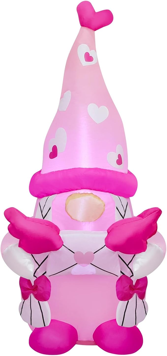 Juegoal Valentine Inflatable Pink Gnome, 4 FT Lighted Blow Up Girl Swedish Gnomes, Indoor Outdoor Valentines Wedding Xmas Decor, Built in LED Light Up Holiday Lawn Yard Garden Decorations