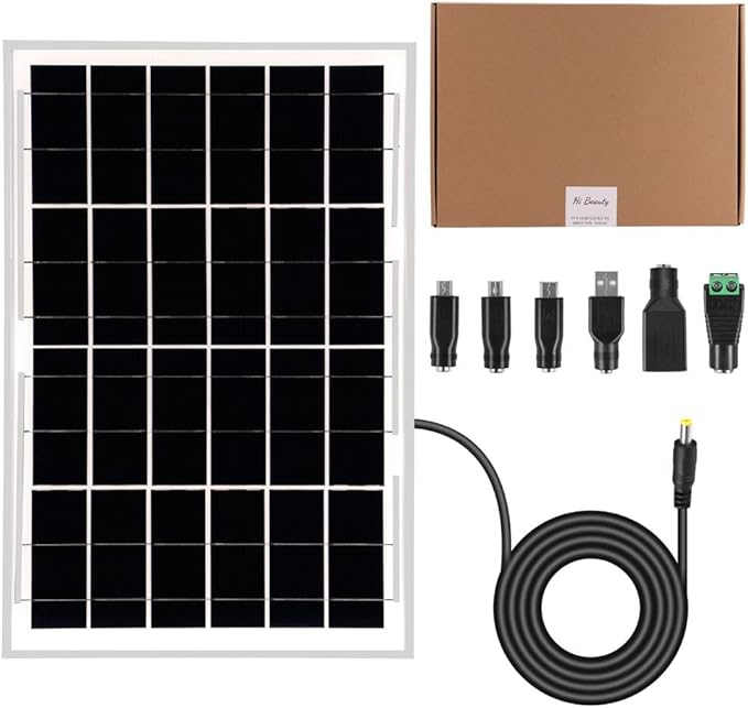 12V Solar Panel with 6 Optional Adapter Plugs,10W Solar Panel Battery Charger Portable for Vehicle Gate Opener Electrical Fence Chicken Coop Lawn Tractor Boat