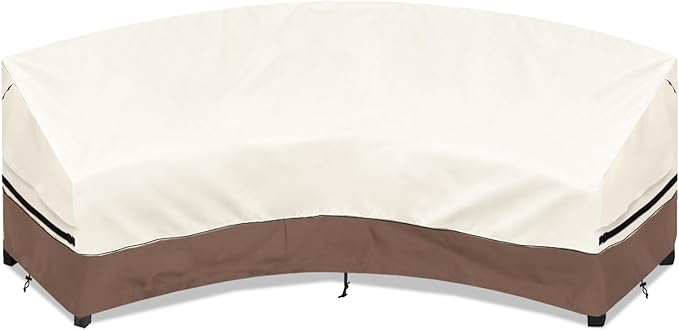 Okcool Outdoor Sectional Cover,Curved Patio Furniture Covers for 2-3 Seater Outdoor Furniture Couch,94"(Back Arc Length) / 60"(Front Arc Length) x 32"(Deep),Beige & Brown