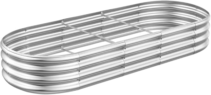 RAYKEEP Galvanized Raised Garden Beds, Outdoor Raised Garden Boxes, Oval Large Bottomless Metal Elevated Garden Bed Planter Box for Vegetables, Fruits, Flower (1pcs, 5x2x1 ft)