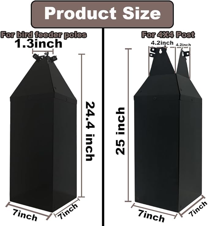 24.4Inch Metal Squirrel Baffle, Adjustable Opening Size, for Up to 4x4 Inch Wide Wooden Post, Squirrel Baffle for Bird Feeders Without Removing Bird Feeder Poles Or Shepherd's Hooks.