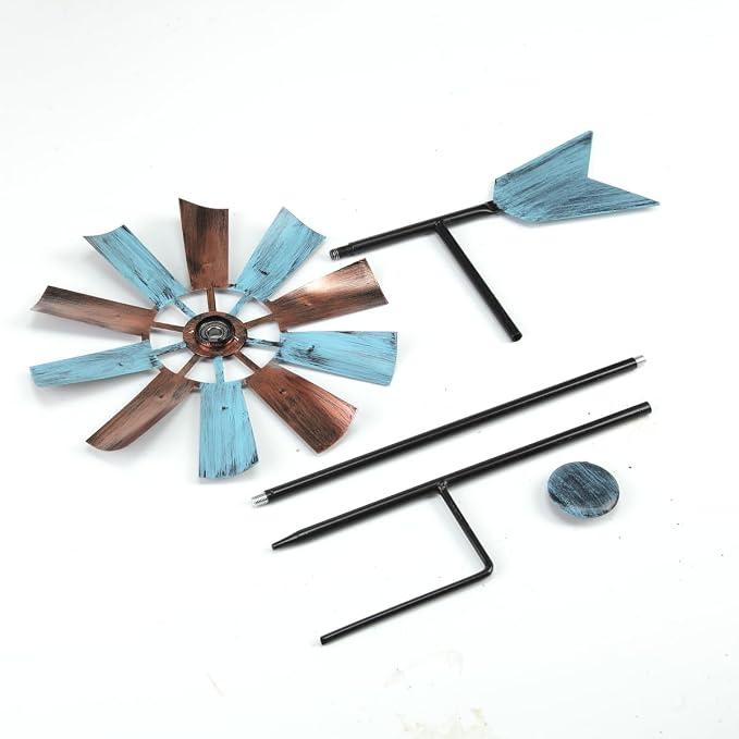 BinaryABC Outdoor Yard Windmill Metal Wind Spinner,Wind Sculptures Spinners Yard Decor Pinwheel,for Garden Yard Lawn Patio Decoration (Retro Two-Color)