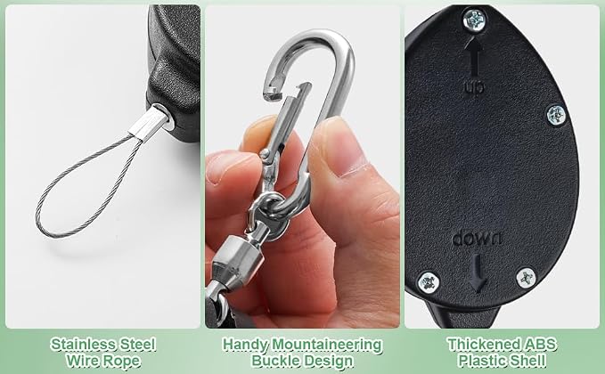Heavy Duty Retractable Plant Hangers, Adjustable Pull-Down Pulleys with 63" Stainless Steel Rope, Double Hooks for Hanging Plants, Bird Feeders, Planters & Pots, Indoor & Outdoor Use (4Pcs- Black)