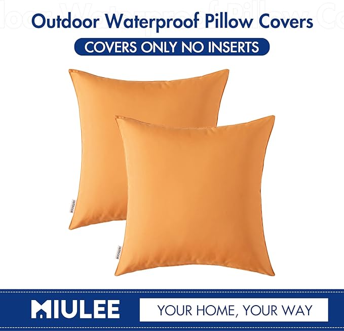 MIULEE Pack of 2 Decorative Outdoor Waterproof Pillow Covers Garden Cushion Sham Throw Pillowcase Shell for Fall Patio Tent Couch 16x16 Inch Orange Yellow