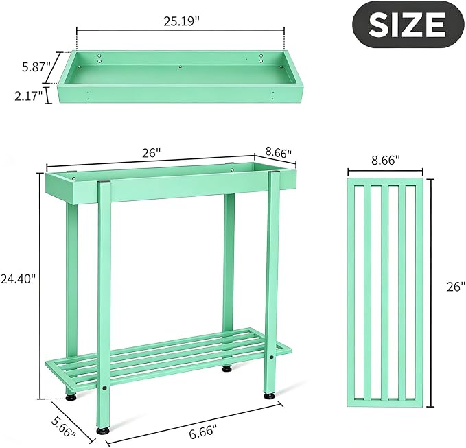 Honla Metal Plant Stand Indoor Outdoor,2 Tier Window Tall Plant Table Bench Shelf for Multiple Plants,26" L x 8.66" W x 24.40" H,Mint Green