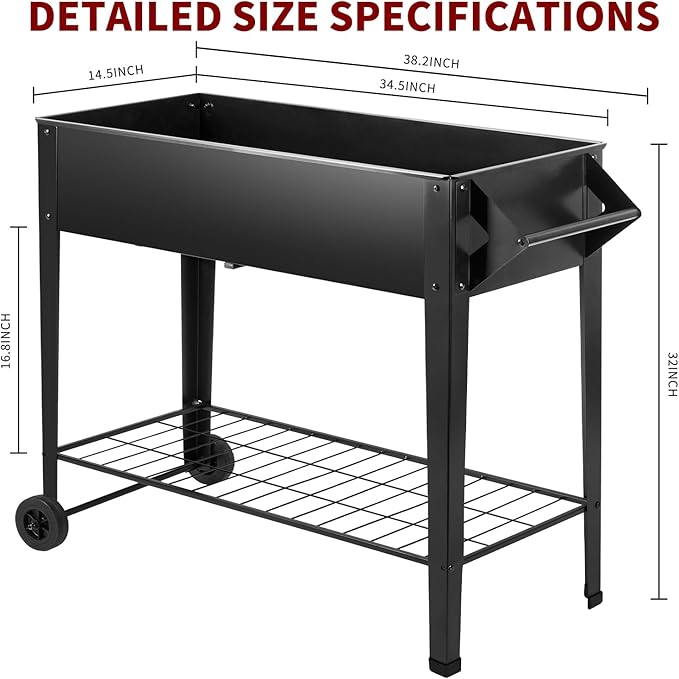 DNKMOR 32" Tall Raised Garden Bed Outdoor with Wheels & Storage Shelf or Mobility,Mobile Anti-Rust Steel Planters for Outdoor Plants,Planter Box for Vegetables/Flower/Herbs,Patio-Balcony-Backyard