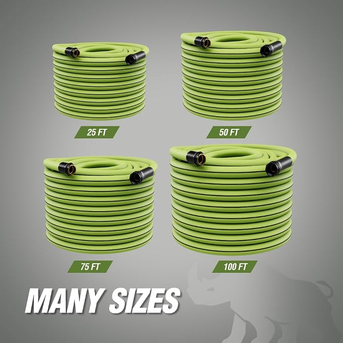 RUGGED RHINO Heavy Duty Garden Hose 75ft x 5/8in, Anti-Kink and Leakproof, Durable 4-Layer Construction, 500 PSI Burst, All Weather Outdoor Watering for Lawn, Garden, Flowers, Green and Black