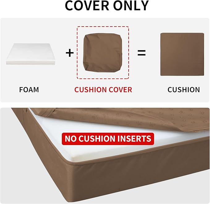 Easy-Going Waterproof Patio Cushion Covers ONLY Cover 20x18x4 inch 4 Pack Replacement Non-Slip Outdoor Seat Cushion Slipcover with Zipper. Brown