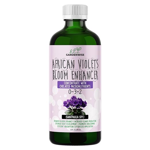 GARDENWISE 0-3-2 African Violet Fertilizer for Indoor Plants: Concentrated Plant Food β Plant Fertilizer, Bloom Booster for All Violets, Indoor Flowering Plants, Vigorous Growth and Blooming (32 OZ)