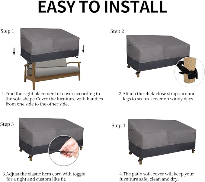 Easy-Going Waterproof Outdoor Couch Cover, Heavy Duty 3-Seater Patio Sofa Cover, Winchdproof Outdoor Furniture Cover with Air Vent (80Wx37Dx33H inch, Gray/Dark Gray)