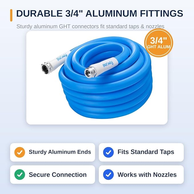 FEVONE Garden Hose 75 ft, Kink-Free Trianglular Prism Design | Heavy Duty Water Hose, 5/8 Inch ID, 600 PSI, Leak Free, Flexible Hybrid Polymer Yard Hose with 3/4 Inch Aluminum Fittings