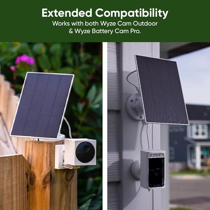 Solar Panel for WYZE Camera, Works with Wyze Battery Cam Pro/Cam Outdoor v1/v2, Continuous Power with 2.5W 5V Charging, Weather Resistant, Easy Install - 1 Pack