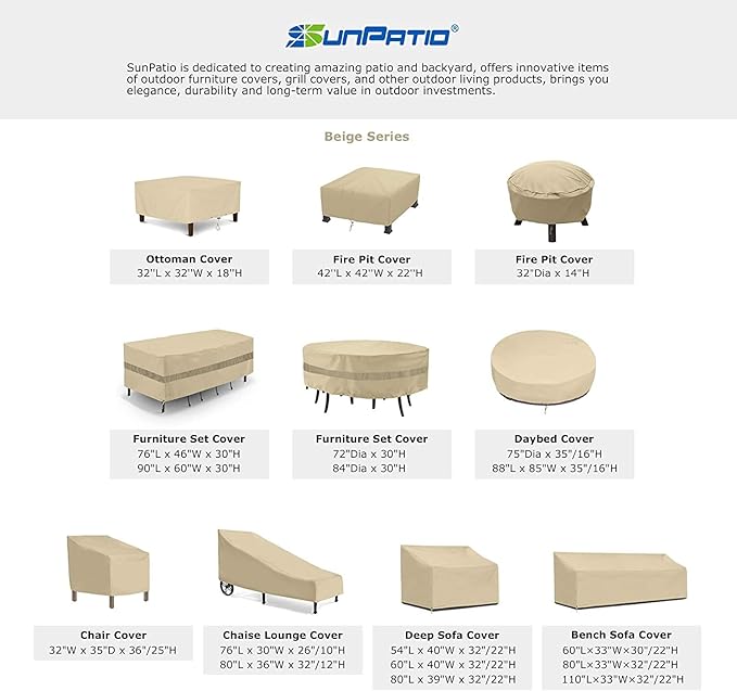 SunPatio Outdoor Daybed Cover, Heavy Duty Waterproof Round Canopy Sofa Bed Cover with Taped Seam, Patio Furniture Set Protector, All Weather Protection, 75"Dia x 35"/16”H, Beige