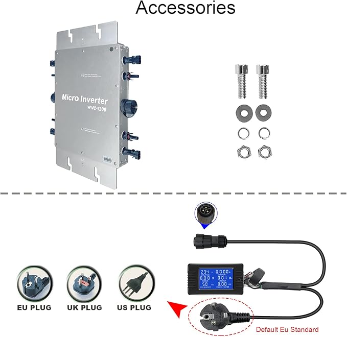 Y&H 1200W Solar Grid Tie Micro Inverter with AC Data Monitoring Display Screen Waterproof IP65 MPPT DC28-50V PV Input AC80-160V Output for 36V Solar Panel
