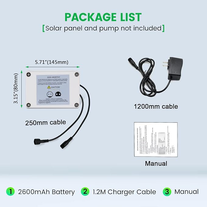 ECO-WORTHY Solar Fountain Water Pump Backup Battery 14.8V 2600mah for ECO-WORTHY 12Watt/25Watt Solar Fountain Pump Kit