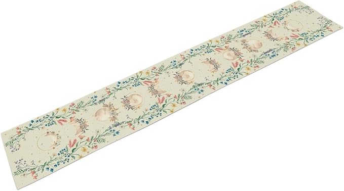 Floral Moon Table Runner, Boho Rustic Spring Flower Moon Phase Seasonal Mystical Gothic Coffee Table Center Decor for Family Kitchen and Living Room Outdoor Farmhouse Table Decorations, 13"x72"