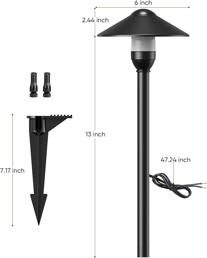 PARTPHONER Low Voltage Landscape Lighting 6-Pack, Aluminum 12V Pathway Lights with G4 Bulbs, Waterproof Stylish Matte Black Color Round Shade Path Lights with Connectors for Walkway Yard Garden