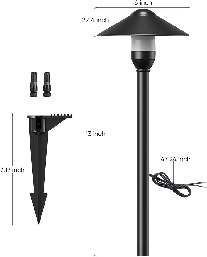 PARTPHONER Low Voltage Landscape Lighting 12-Pack, Aluminum 12V Pathway Lights with G4 Bulbs, Waterproof Stylish Matte Black Color Round Shade Path Lights with Connectors for Walkway Yard Garden