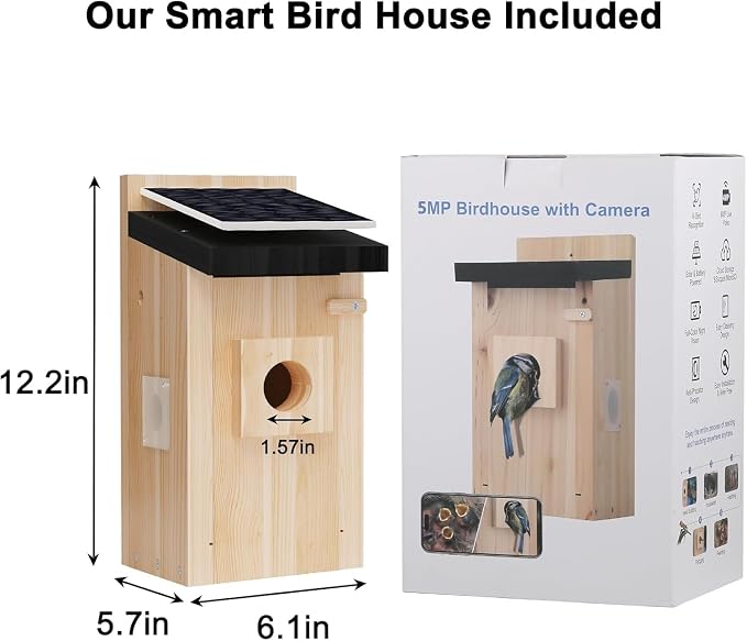 Bird House with Camera, 5MP Smart Birdhouse Camera with Solar Powered, Bird Box Camera for Families, Motion Detection & 32GB SD Card, Watch Bird Nesting & Hatching in Real Time, Ideal Gift for Friends
