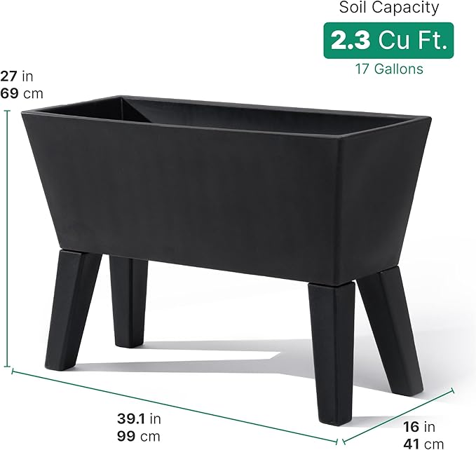 Step2 Tremont Raised Planter, Large Planters for Outdoor Plants, Gardening and Flower Pot for Patio or Porch, Efficient Drainage, Durable Plastic, Black, 1-Pack