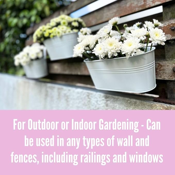 LaLaGreen Bundle - 3 Tier, 16 Inch Wall Hanging Planter + 4 Pack, 11.2 Inch White Rounded Rectangle Metal Iron Hanging Flower Pots for Railing Fence Window Deck Plant Holder with Hook Garden Decor