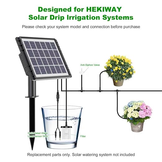 Replacement Accessories for Solar Drip Irrigation System, Anti-Siphon Valve, Gold-Plated Water Level Sensor Wire & Filter for Automatic Plant Watering Kit, Not a Complete Kit