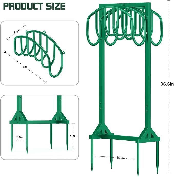 HeroicLion Garden Hose Holder Holds 2 x 151FT Hoses, Heavy-Duty Metal Freestanding Hose Stand with Stable Base, Rustproof Water Hose Holders for Outside Yard Lawn Farm, Green