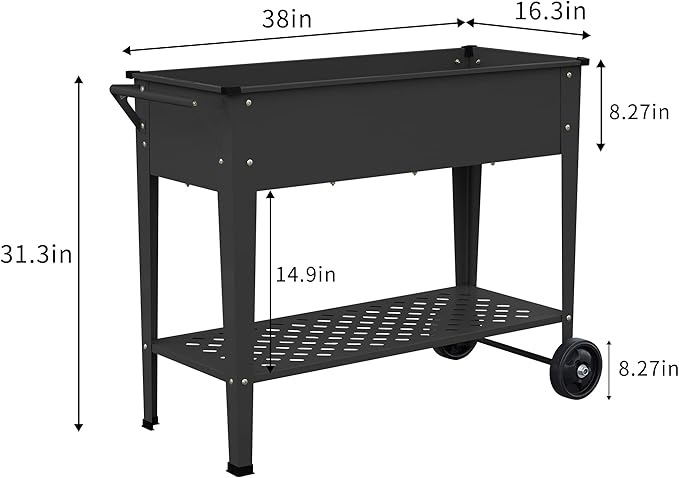 Raised Planter Box Outdoor with Legs Elevated Raised Garden Bed with Wheels Flower Boxes Outdoor Standing Planter for Vegetables Flowers Herbs Planting,Black