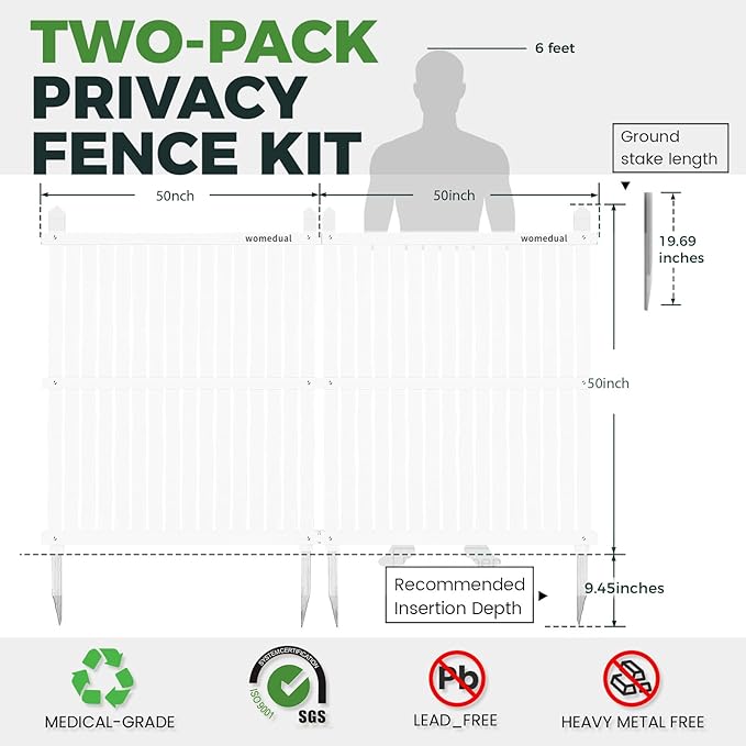 Air Conditioner Fence 2 Panels, 50" W x 50" H Outdoor Trash Can Fence, Easy Assembly Decorative Privacy Screen for AC Units & Pool Equipment