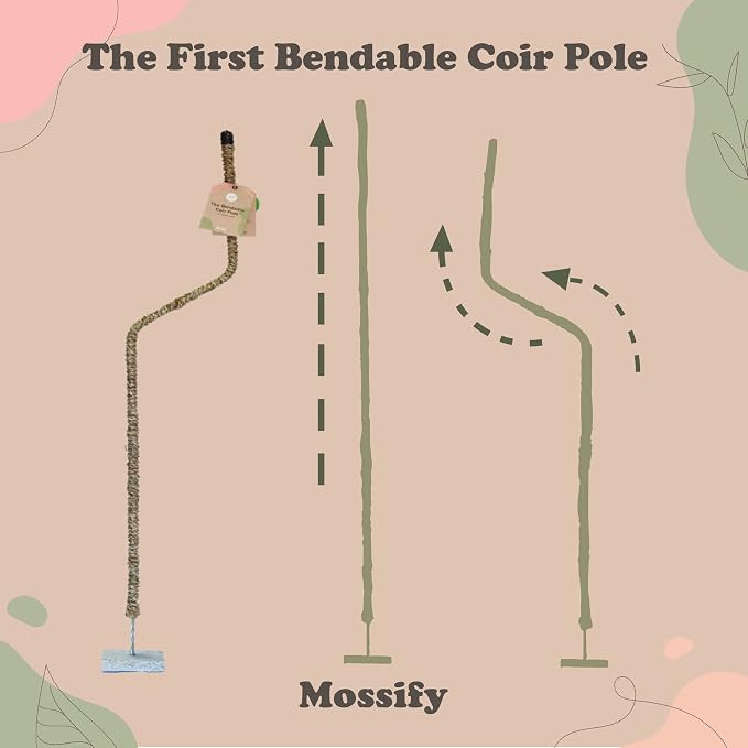 Mossify Bendable Coir Pole for Plants – 30” Premium Manila Coir Moss Pole Monstera Plant Support for Indoor & Outdoor Plant Climbing Support - Comes with Reusable Tape for Durable Plant Pole