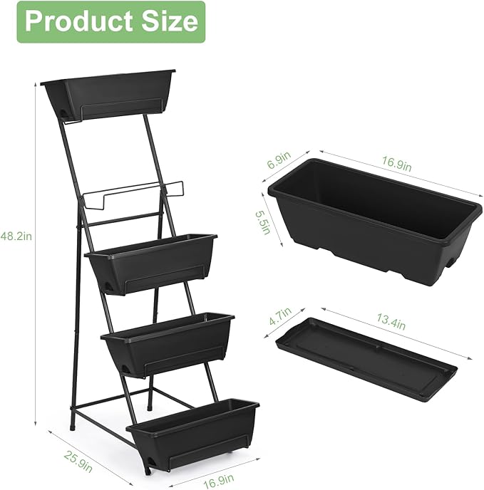 YBING Vertical Garden Planter 5 Tier Raised Garden Bed Outdoor Tiered Herb Garden Planter Standing Vertical Planter Box Flowers Vegetables Planters Black