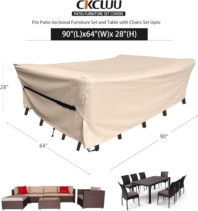 Patio Furniture Set Covers Waterproof Patio Conversation Sets Cover Heavy Duty 600D Outdoor Sectional Sofa Couch Cover Outside Dining Set Table and chairs Covers 90" L x 64" W x 28" H Beige
