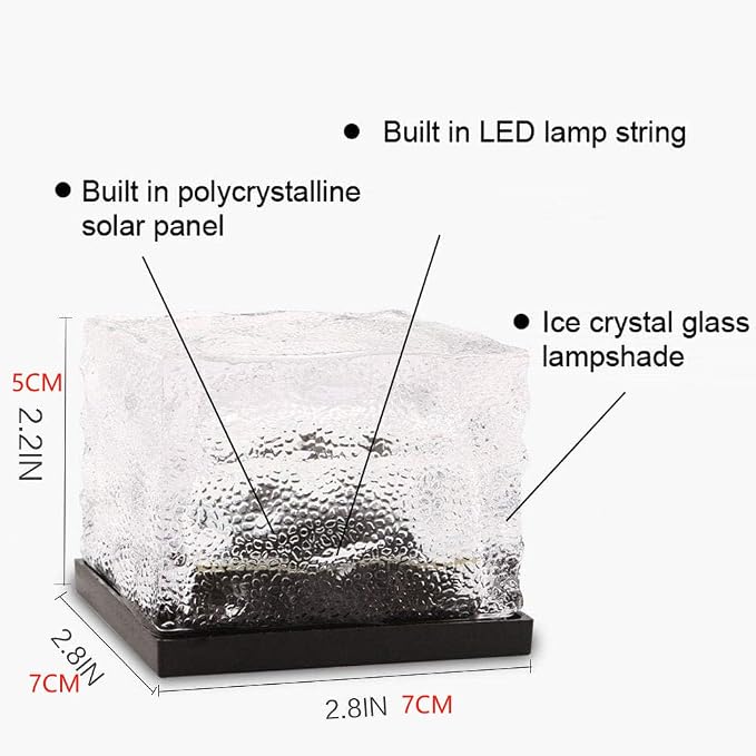 4 Packs of LED Solar Powered Small ice Bricks Lights, Warm Light Outdoor Courtyard Decorative Tile Stone Lights Wireless Twilight to Dawn Waterproof Garden Road Landscape Lamp.