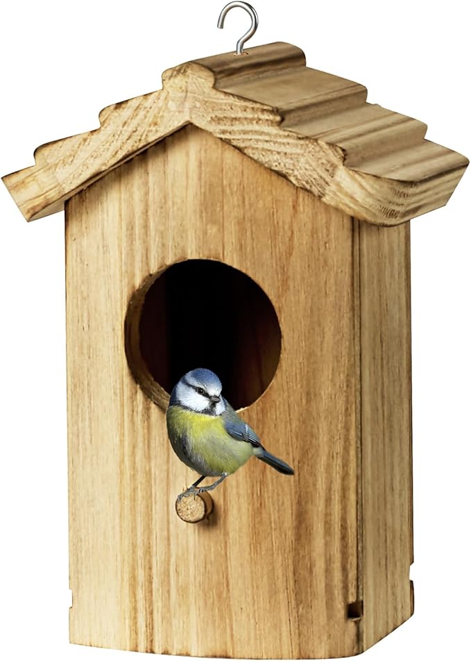 NATUREYLWL Wooden Hummingbird House, Small Birdhouse for Outside, Hanging Mini Bird House for Hummingbirds, Natural Solid Wood for Hummingbird Nesting (Dimensions 5.9 x 3.7 x 4.2 inch)