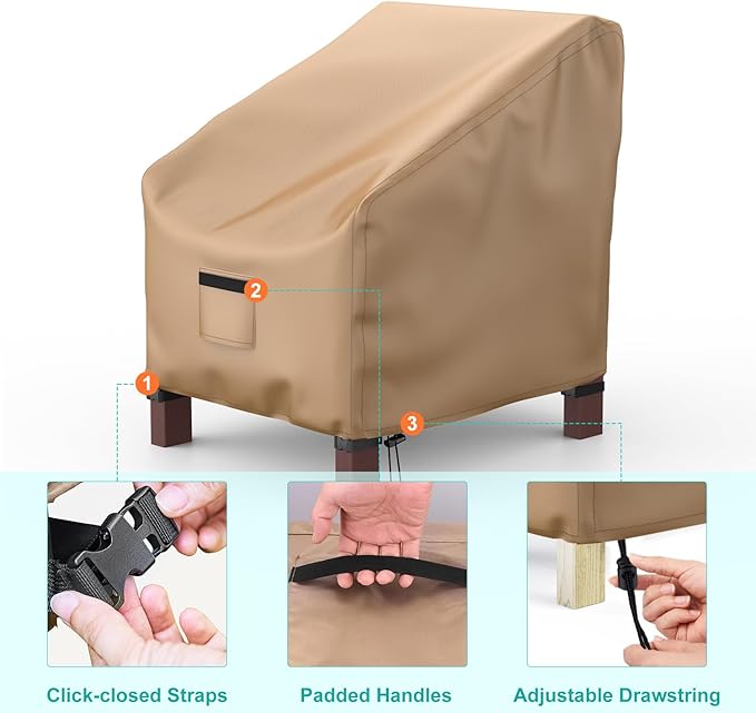 Patio Chair Covers for Outdoor Furniture Waterproof 2 Pack, Lawn Chair Covers 600D Heavy Duty Oxford Cloth, Large Covers for Lounge Lawn Deep Seat 38" W x 31" D x 29" H-Brown