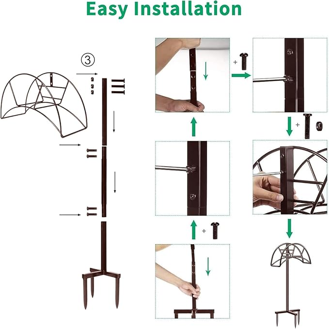 TomCare Garden Hose Holder Detachable Metal Water Hose Holder Hose Hanger Heavy Duty Free Standing Hose Storage Stand for Outside, Brown