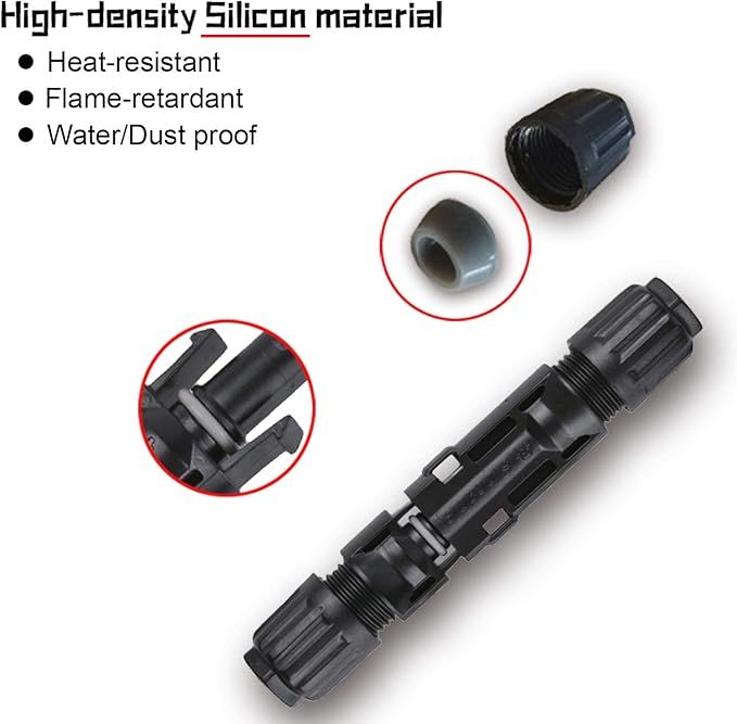 10AWG Solar Panel Connectors IP68 Waterproof 1500V 70A Solid Tinned Copper Terminal Black 5 Pairs for Solar PV Cable(6mm²)