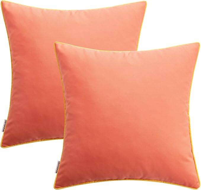 MIULEE Pack of 2 Outdoor Waterproof Throw Pillow Covers Decorative Outdoor Pillowcases Piping Edge Water Resistant Cushion Covers for Patio Garden Couch Chair Tent Balcony, 18x18 Inch Coral Red