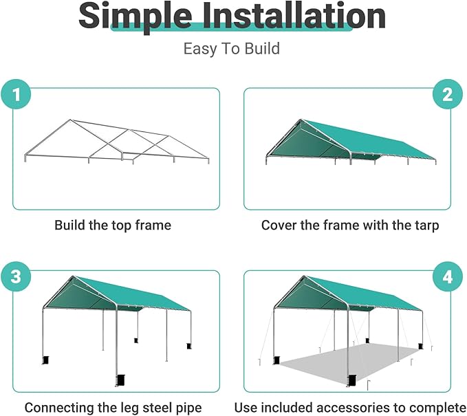 Heavy Duty 10 X 20 Ft Easy to Assemble Metal Car Canopy Shelter with Reinforced Steel Cables, Outdoor Portable Garage for Car, Boat Tent, Green