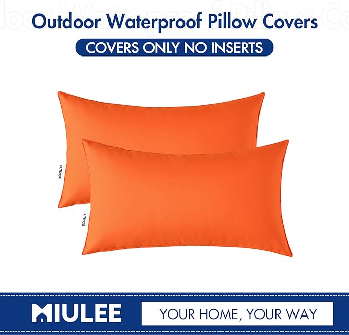 MIULEE Pack of 2 Decorative Outdoor Waterproof Pillow Covers Rectangular Garden Cushion Sham Throw Pillowcase Summer Shell for Fall Patio Tent Couch 12x20 Inch Orange