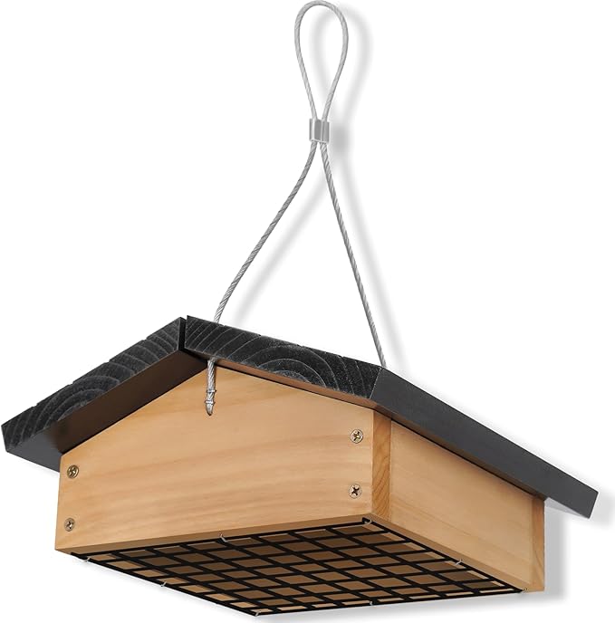 Gbekery Upside-Down Suet Feeder Squirrel Proof with Durable Cedar Wood,Winter Bird Feeders for Outdoors Hanging, Attracts Woodpeckers, Nuthatches, and Chickadees, Easy to Refill
