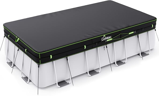 UIRWAY 7x10 FT Rectangular Pool Cover with Reflective Strips, Swimming Pool Covers for Above Ground Pool, Solar Cover Including Rope Tie and Luminous Ground Nails for Rectangular or Oval Pools