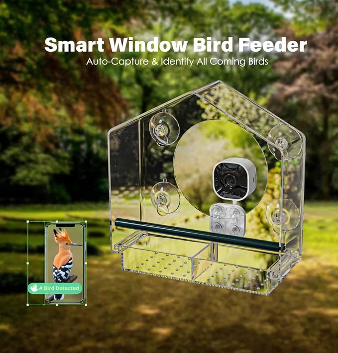 VicoHome X22 Bird Feeder Camera with Smart Window - Clear Acrylic, Outdoor Birdhouse Cam, Full-Color Night Vision, AI Bird Recognition, Motion Alerts, App Control, IP65 Waterproof