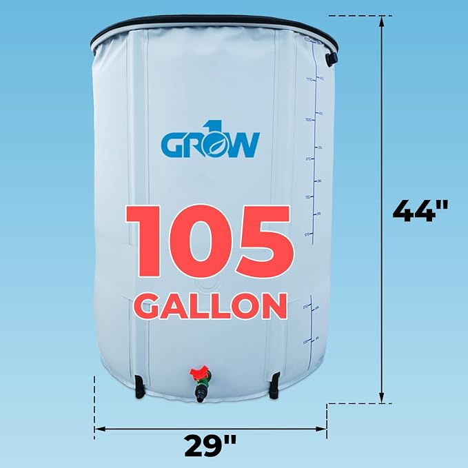 GROW1 Collapsible Reservoir Water Tank 105 Gallon Water Storage Barrel Container Portable for Garden Plants Gardening Greenhouse