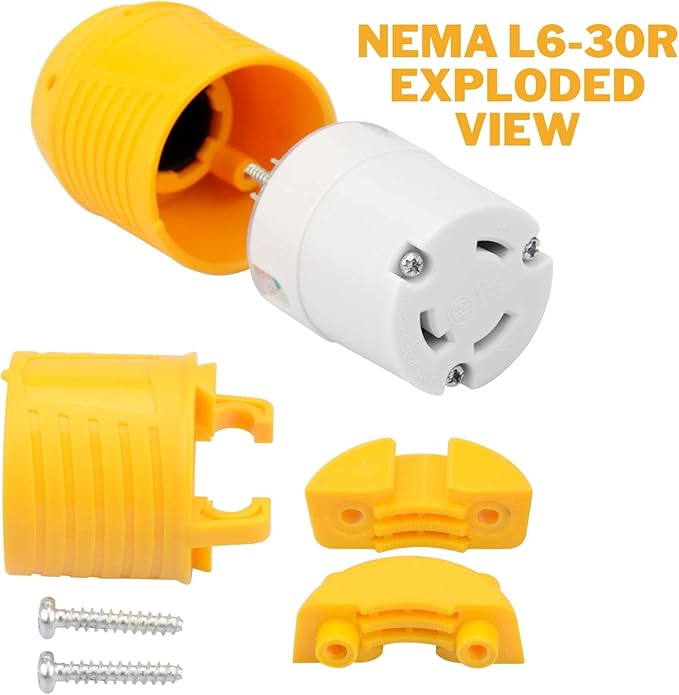 Sintron NEMA L6-30R 30 Amp Twist Lock Plug, 250 Volt 2 Pole 3 Wire, ETL Listed, Female Plug Locking Connector for Welder Generator Transfer Switches,Power Tool, Industrial Grade, Grounding 7500 Watts